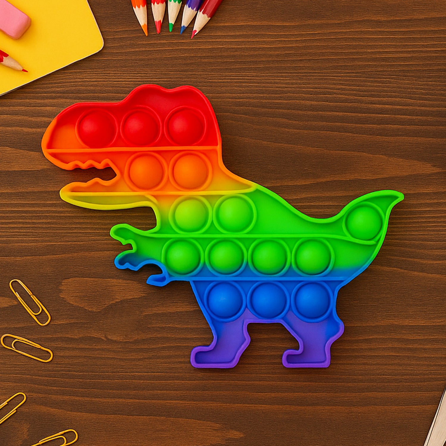 Dinosaur Shaped Rainbow Pop It Fidget Toy (1 Pc) Dinosaur Shaped Rainbow Pop It Fidget Toy (1 Pc)
